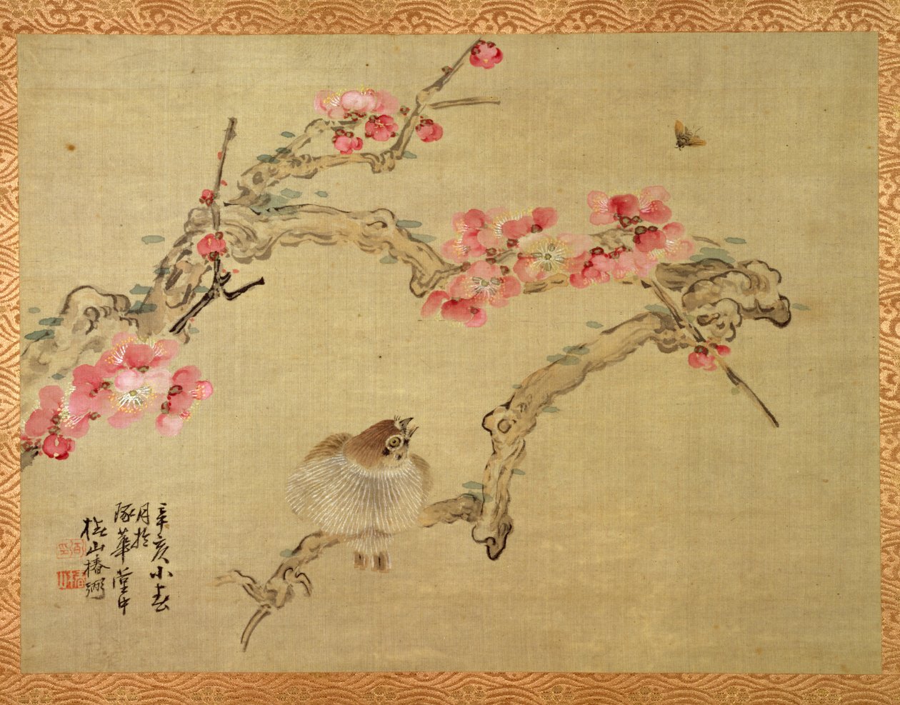 Ağaç çiçeği ve kuş, 1851 (ipek üzerine sulu boya) by Tsubaki Chinzan