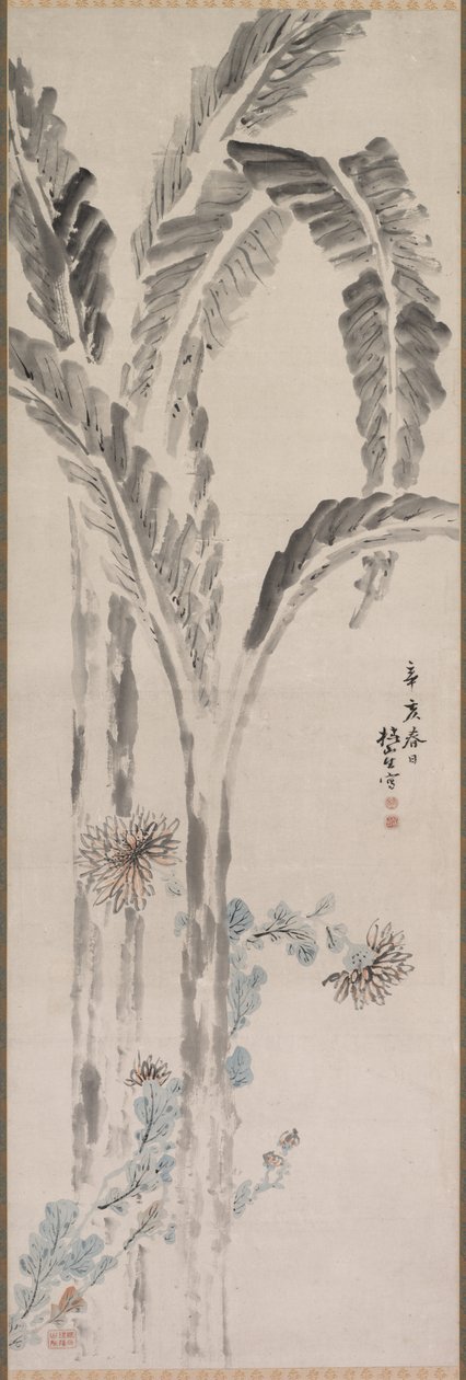 Muz Bitkisi ve Krizantem, 19. yüzyıl. by Tsubaki Chinzan
