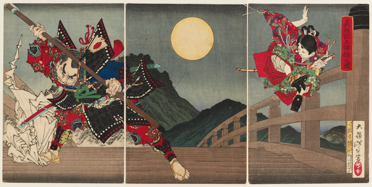 Yoshitsune ve Benkei Gojo Köprüsü'nde by Tsukioka Yoshitoshi