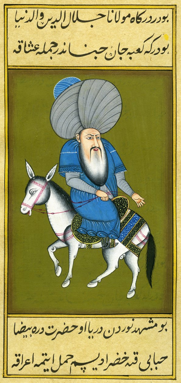 Nasreddin Hoca atını geriye doğru sürerken by Turkish School