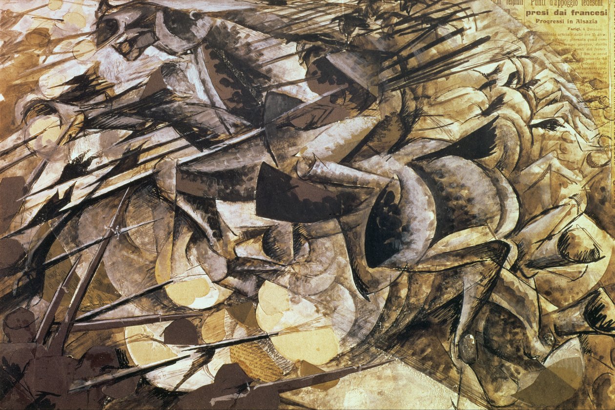 Mızraklıların Hücumu, 1915 (kolaj) by Umberto Boccioni