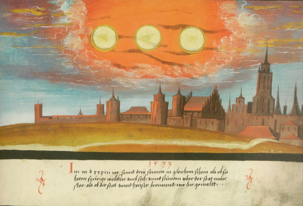 Augsburger Wunderzeichenbuch - Münster üzerinde Folio 131 Nebensonnen by Unbekannt Unbekannt