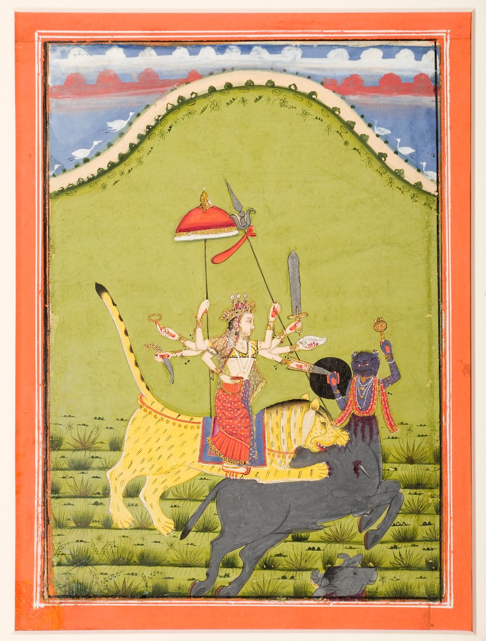Durga kaplanı üzerinde bufalo iblisi Mahisha