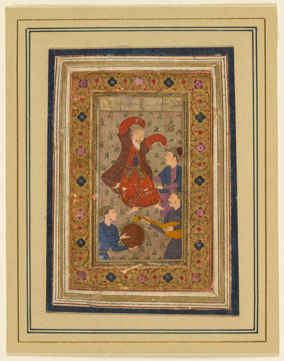 Dans eden bir derviş ve üç müzisyenFarsça, 1555-1591, 1637. by Unbekannt