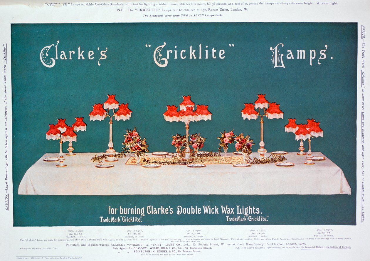 Clarkes Cricklite Lambaları için Reklam, 1899 by Unbekannt