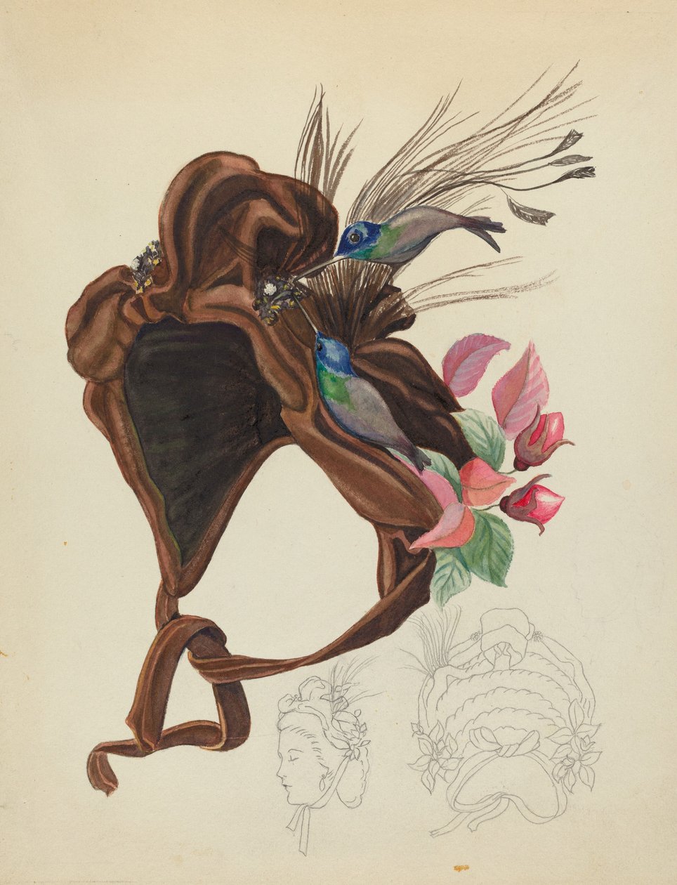 Kahverengi Kadife Şapka, c. 1940. by Unbekannt