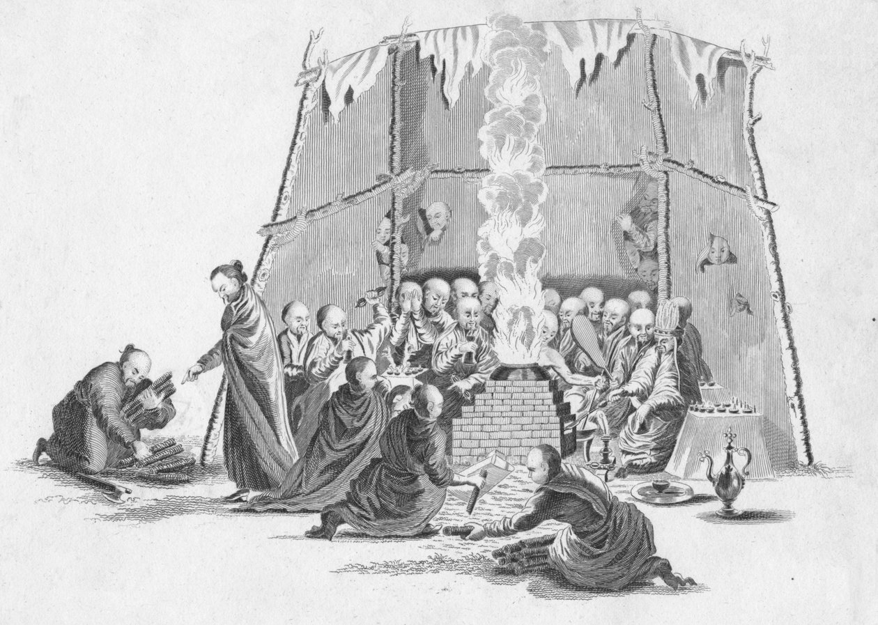 Bir Lama'nın cesedini yakmak, c1802. by Unbekannt