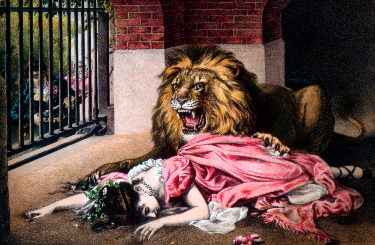 Uyuyan kadınla kafeste aslan. 19. yüzyıl by Unbekannt