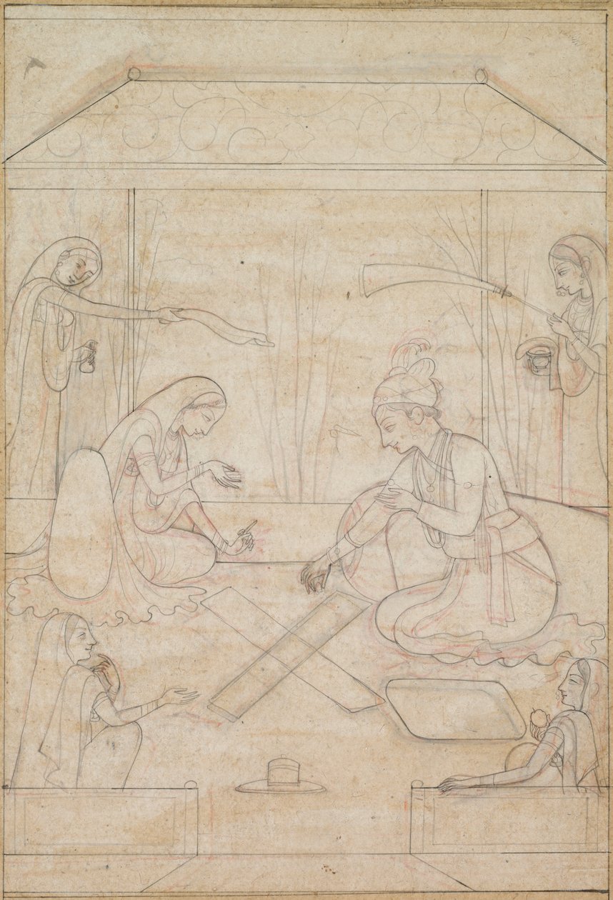 Bir Terasta Chaupar Oynayan Çift, c. 1790-1800. by Unbekannt