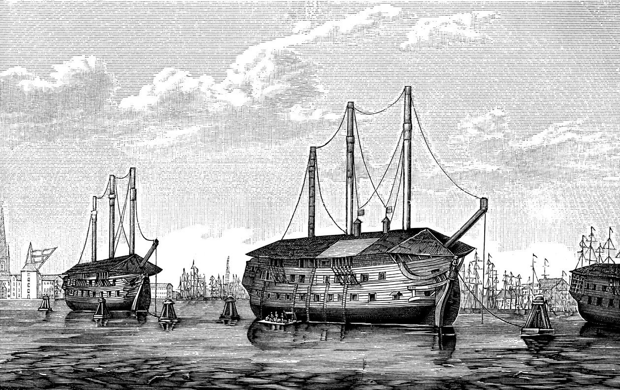 Danimarka hapishane gemileri Dronning Maria ve Waldemar, Kopenhag, 1848-1849. by Unbekannt
