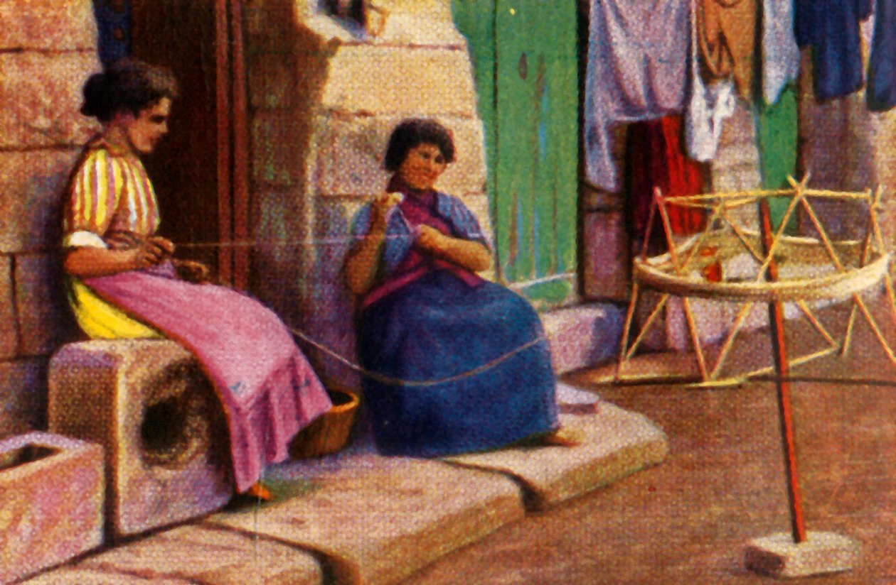Balıkçılar ağlar için iplik sarıyor, Malta, c1928. by Unbekannt