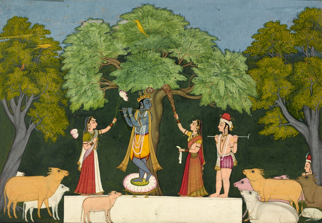Krishna, arkadaşlarını eğlendirir, ca. 1760-1765. by Unbekannt