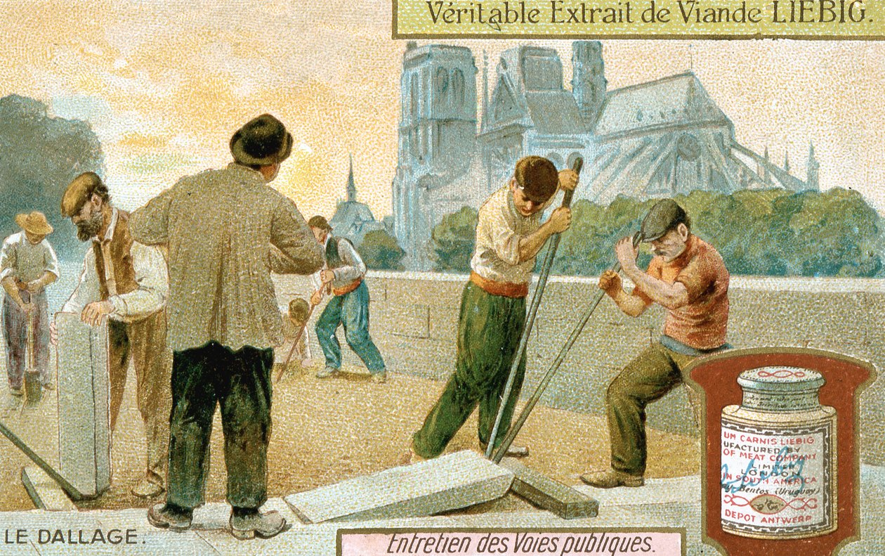 Bir Paris caddesine kaldırım döşemesi döşemek, c1900 by Unbekannt
