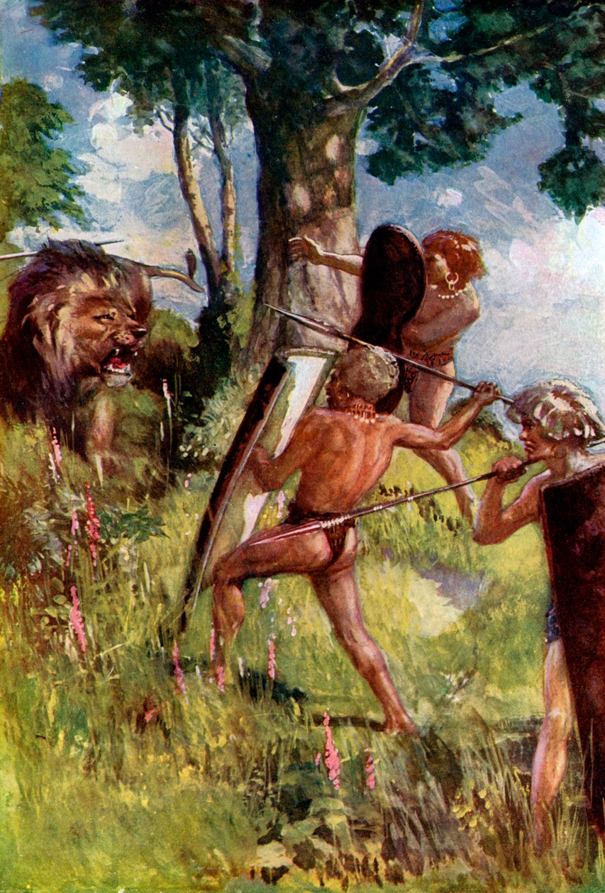 Avrupa Bronz Çağı aslan avcıları, c1920 by Unbekannt