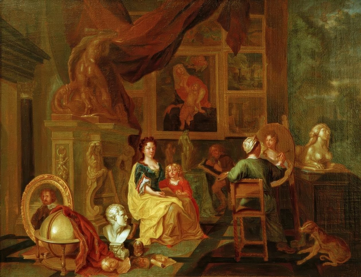 Stüdyosunda ailesiyle birlikte ressam by Unbekannt