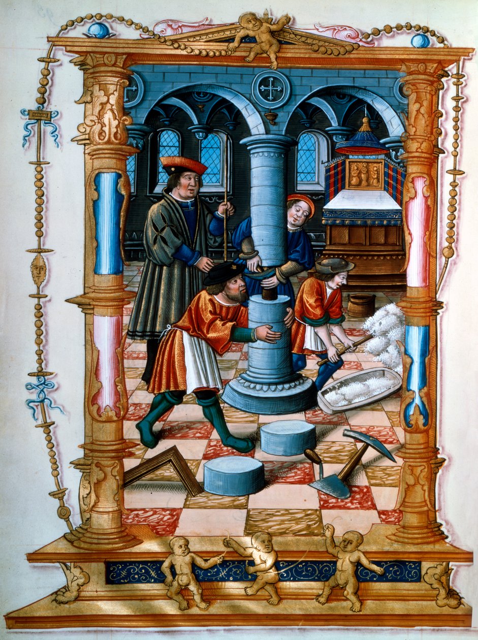 Bir kilisede bir sütun inşa eden masonlar, c1525 by Unbekannt
