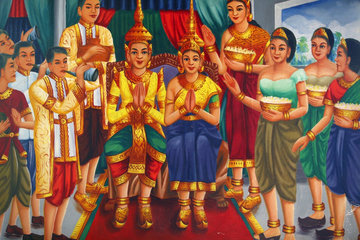 Kral ve kraliçe ve hizmetkarlar Udong Cambodge
