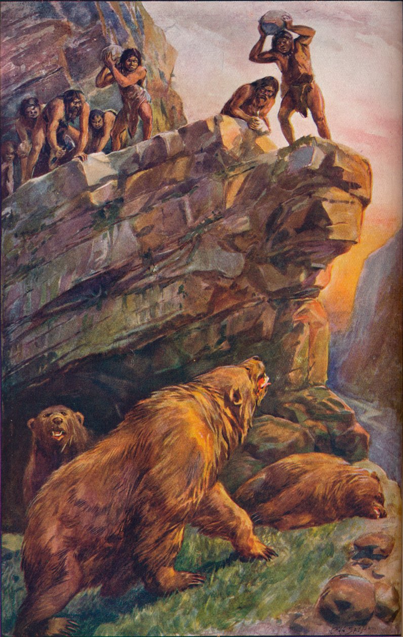 Büyük mağara ayılarına saldıran tarih öncesi adamlar, 1907 by Unbekannt
