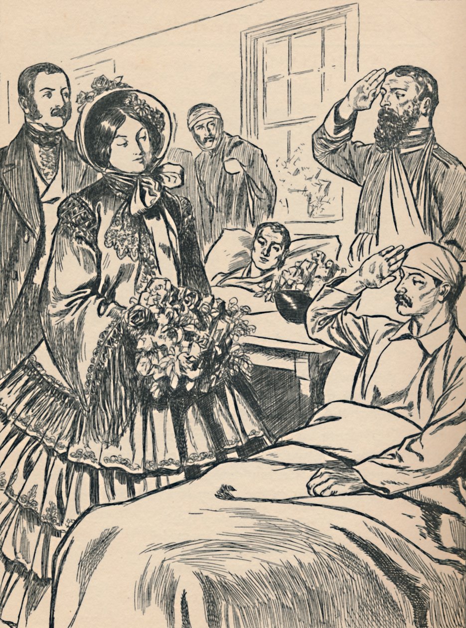 Kraliçe Victoria Yaralı Askerlerini Ziyaret Ediyor, c1907 by Unbekannt