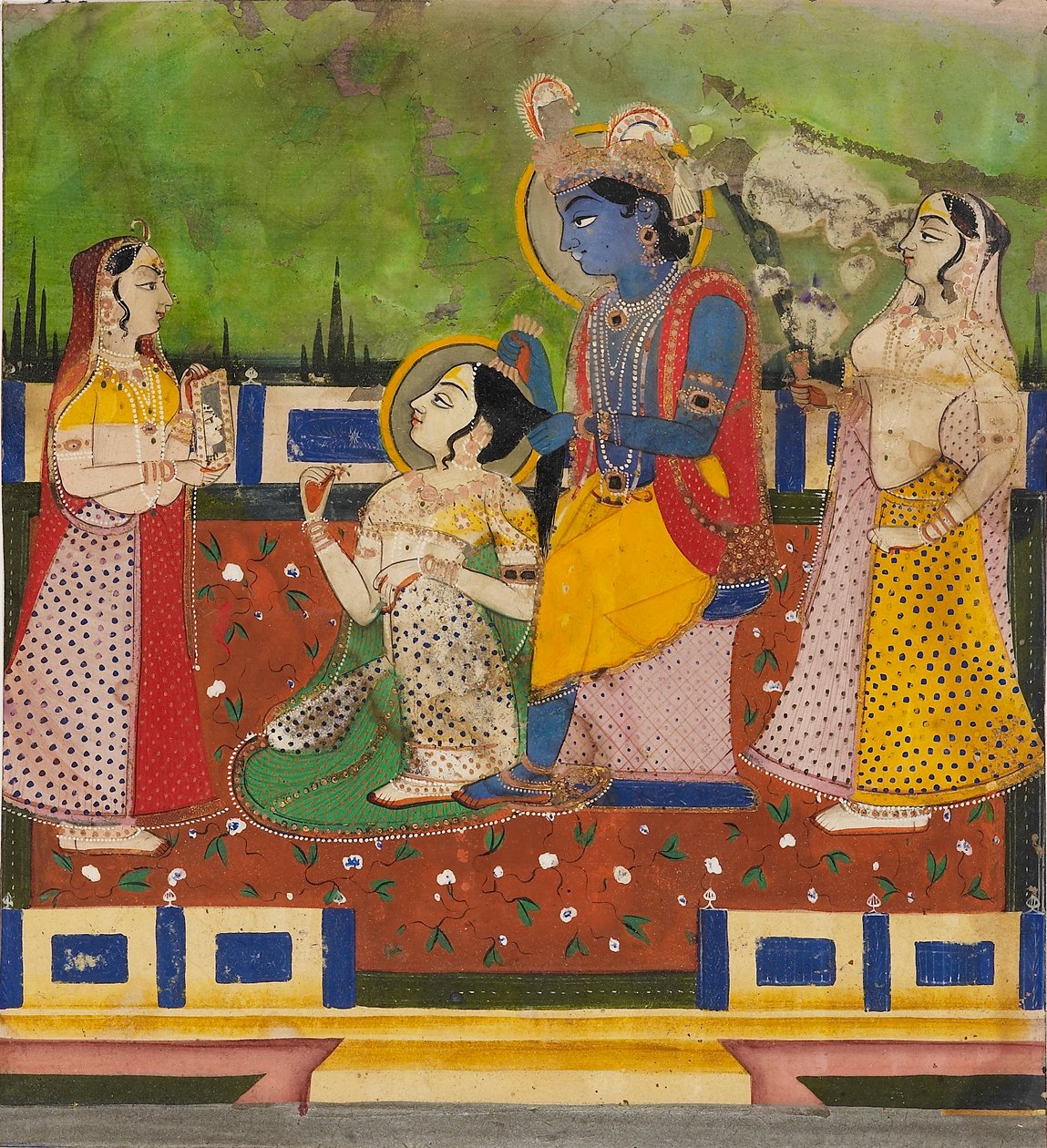 Radha ve Krishna bir terasta, 19. yüzyıl by Unbekannt