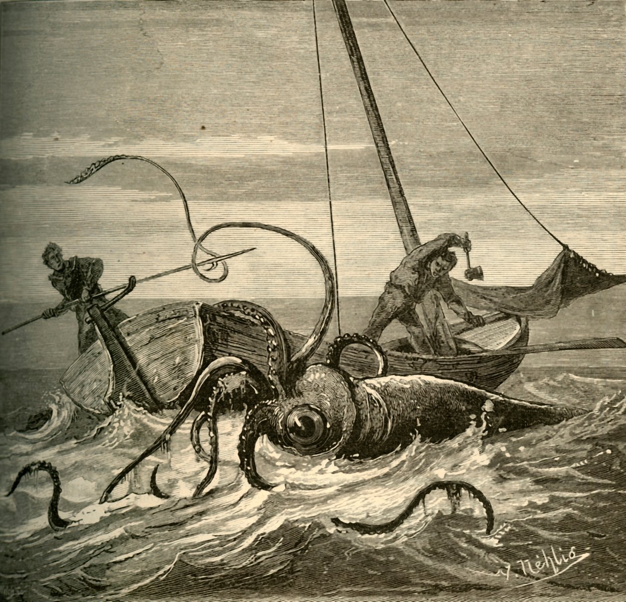 Balıkçıların Dev Kalamarla Savaşı, 1881. by Unbekannt