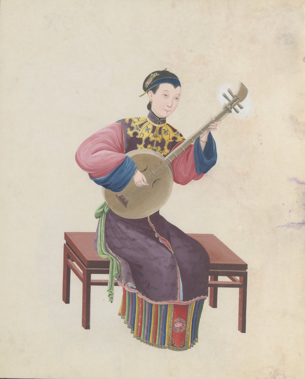 Ruan çalan müzisyenin sulu boyası, 18. yüzyılın sonlarında. by Unbekannt