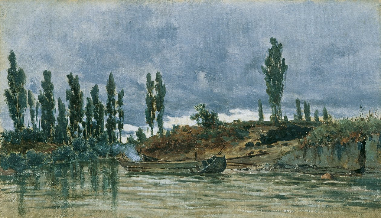 Barge ile Nehir Manzarası by Unbekannter Künstler