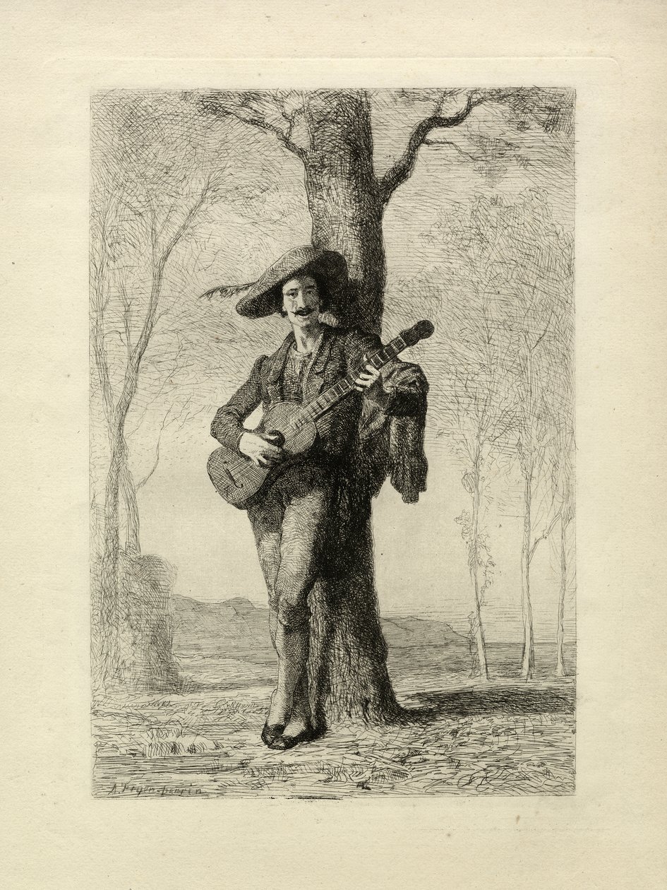 The Guitarist, Fransa, 1870 dolayları (gravür) by Unbekannter Künstler