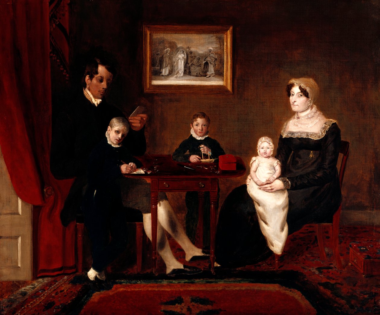 Yerli bir iç mekanda kimliği belirsiz bir ailenin grup portresi, c.1815-20 by Unbekannt Unbekannt