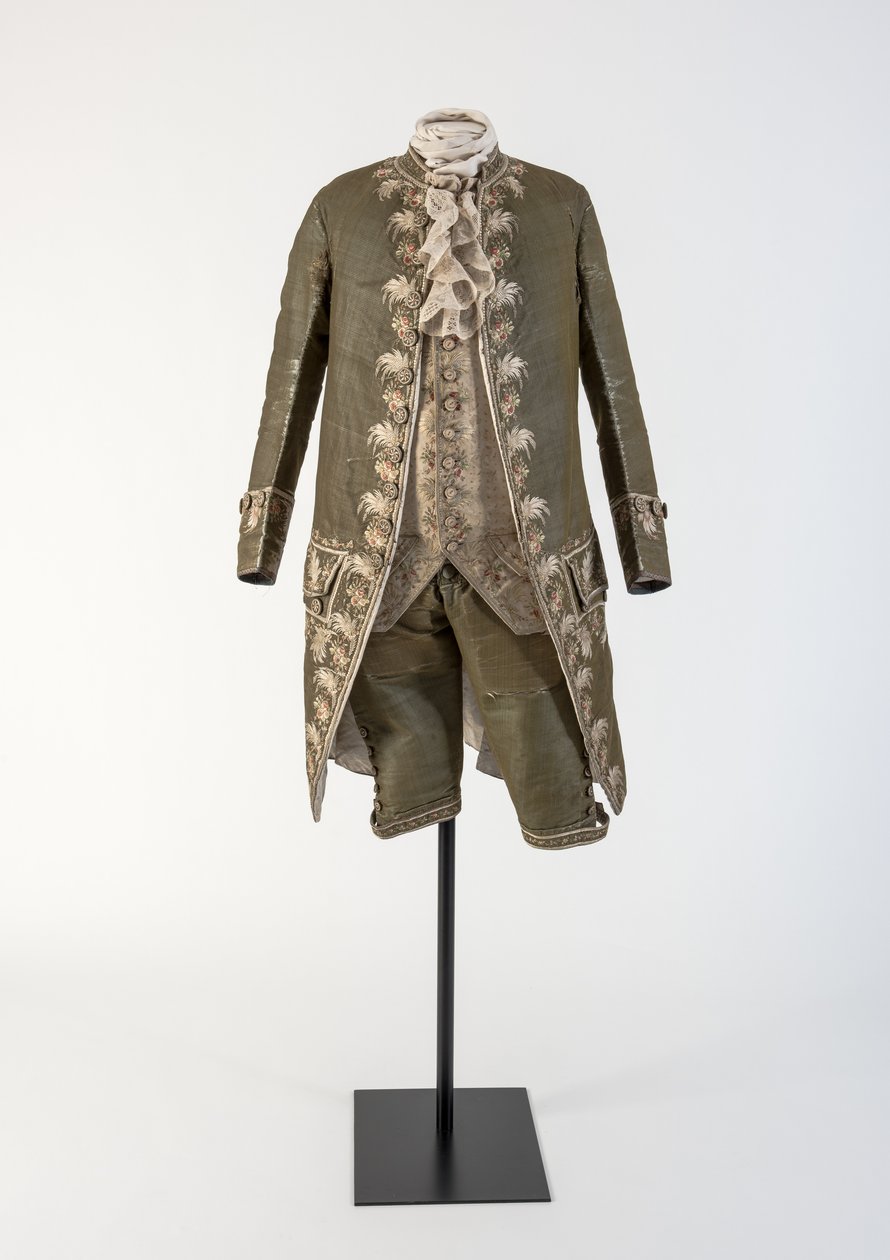 Adamın yeşil dokuma ipek işlemeli ceket ve pantolonu, sarayda giyilir, 1770