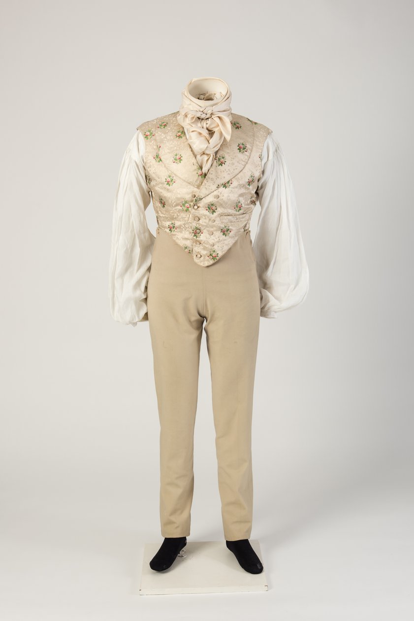 Erkek yünlü pantolon, figürlü ipek yelek ile giyilir, 1820