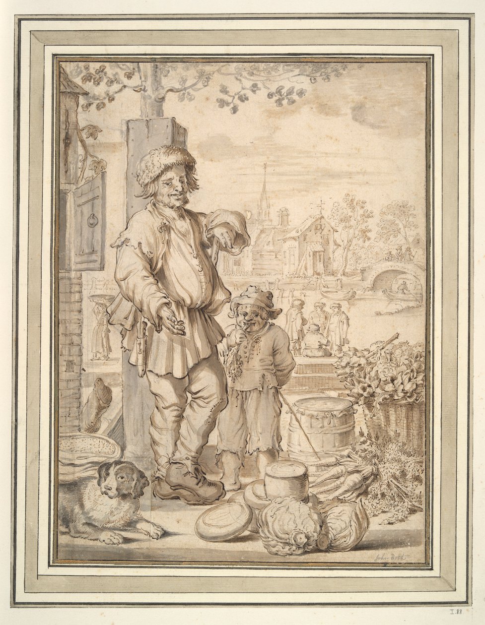 Köylü Adam ve Çocuk Pazarda by Unknown
