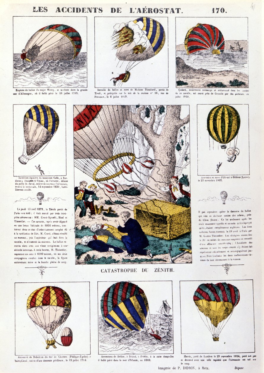 Aerostat kazaları. 19. yüzyıl resimli grafik. by Unknown artist