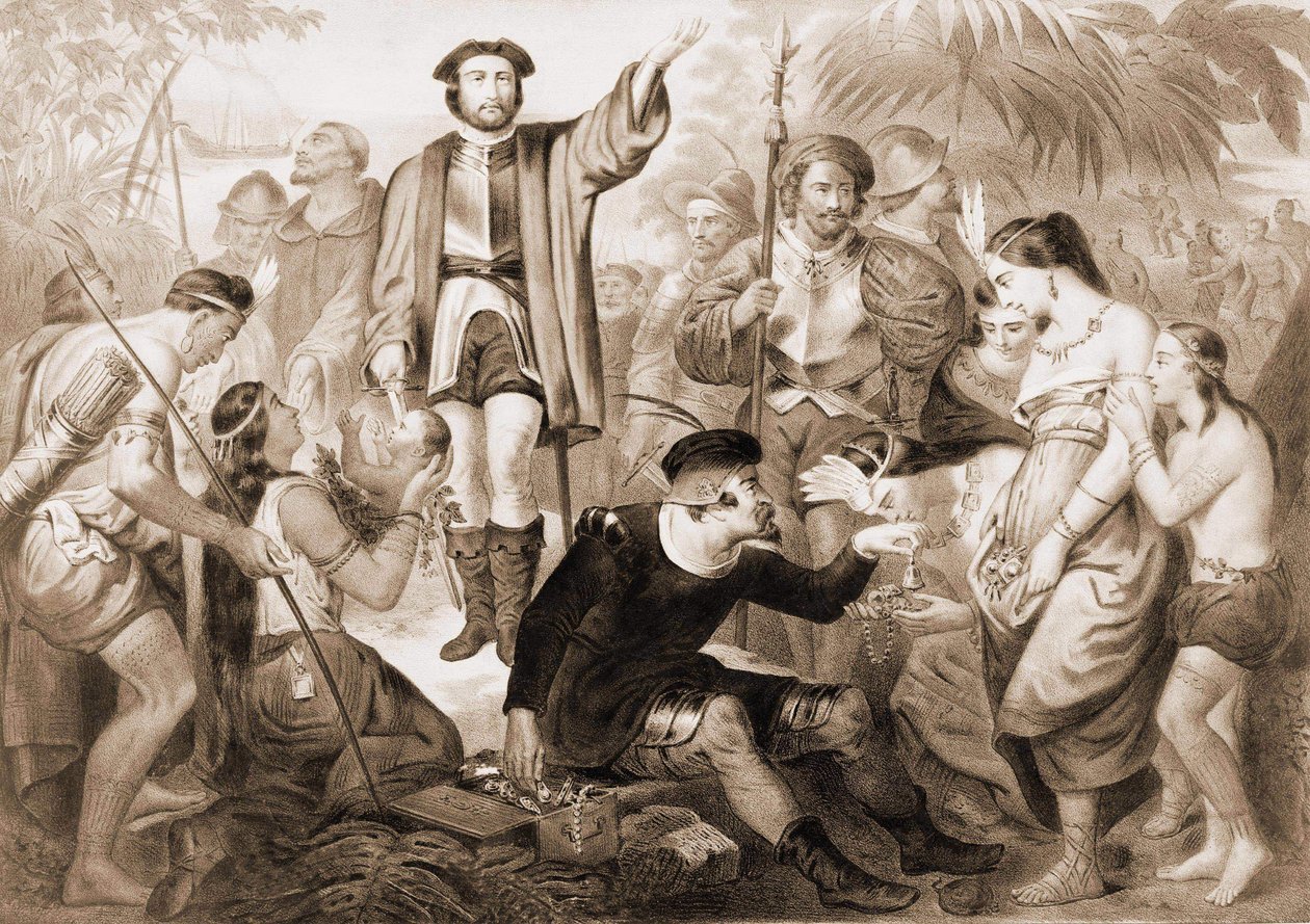 Kızılderililer arasında Kristof Kolomb. by Unknown artist