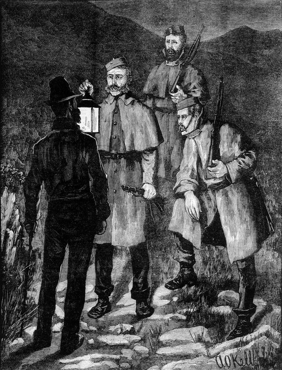 İrlanda polisi bir şüpheliyi kontrol ediyor (1881). by Unknown artist