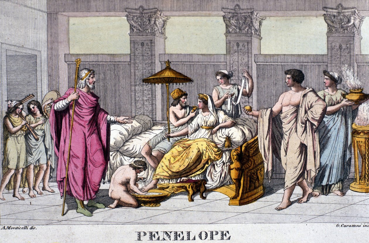 Penelope sarayında. 19. yüzyıl gravürü. by Unknown artist