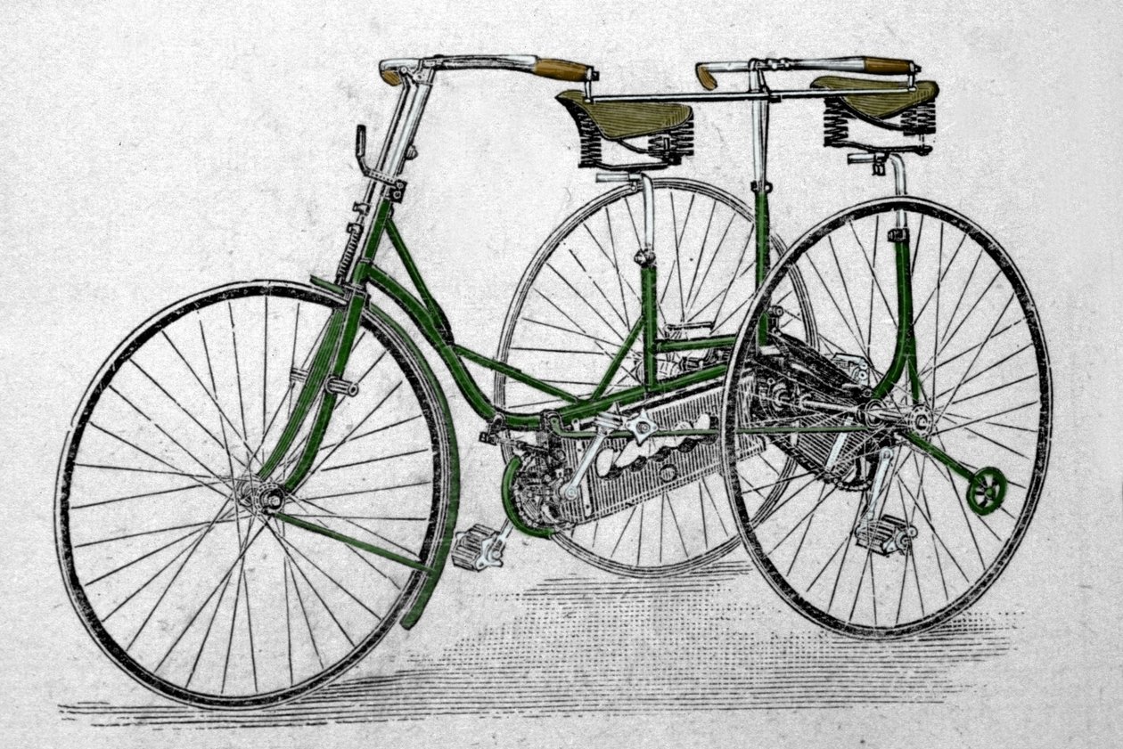 Tandem üç tekerlekli bisiklet modeli. by Unknown artist
