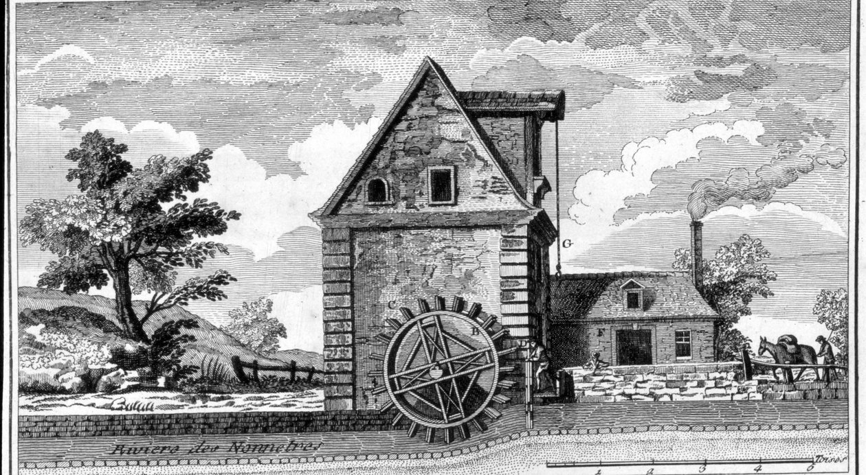 Su değirmeni. gravür 1800 civarında. by Unknown artist