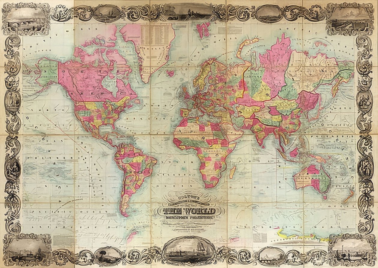 Mercator projeksiyonunda dünya haritası. 1854 by Unknown