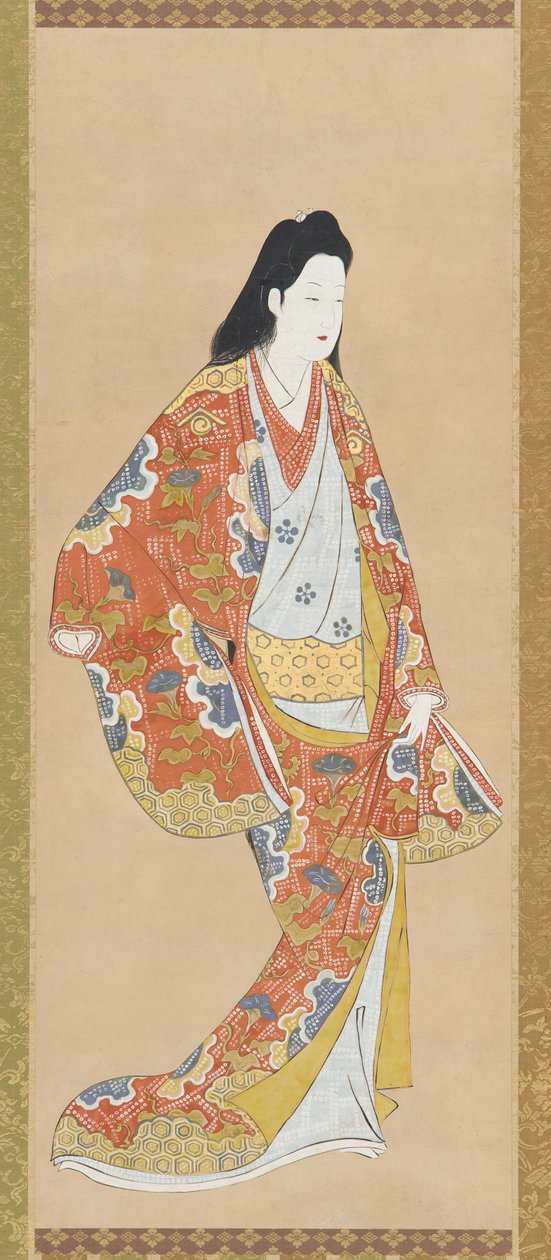 Turuncu vermilyon elbiseli kız by Unknown artist