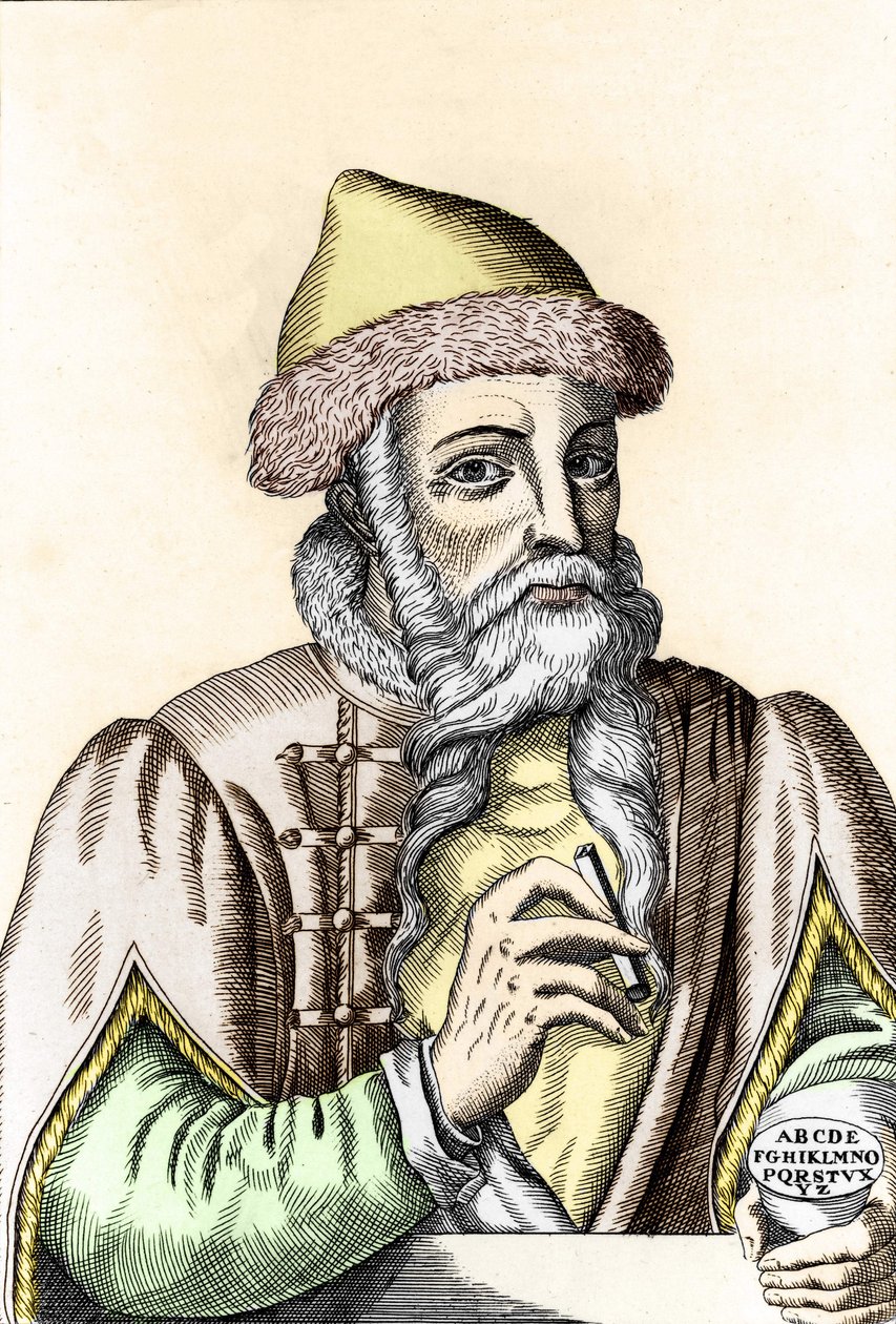 Johannes Gutenberg (1400-1468), Alman yazıcı. by Unknown artist