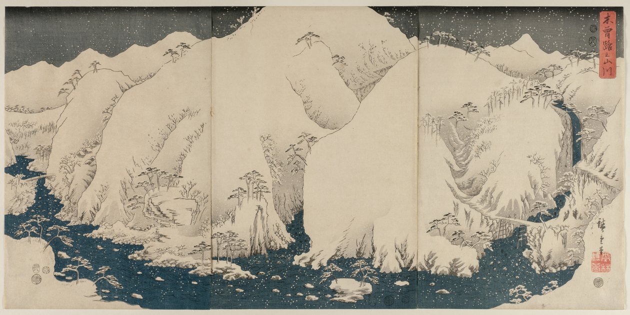 Kiso Yolu üzerinde Dağ ve Nehir by Unknown artist