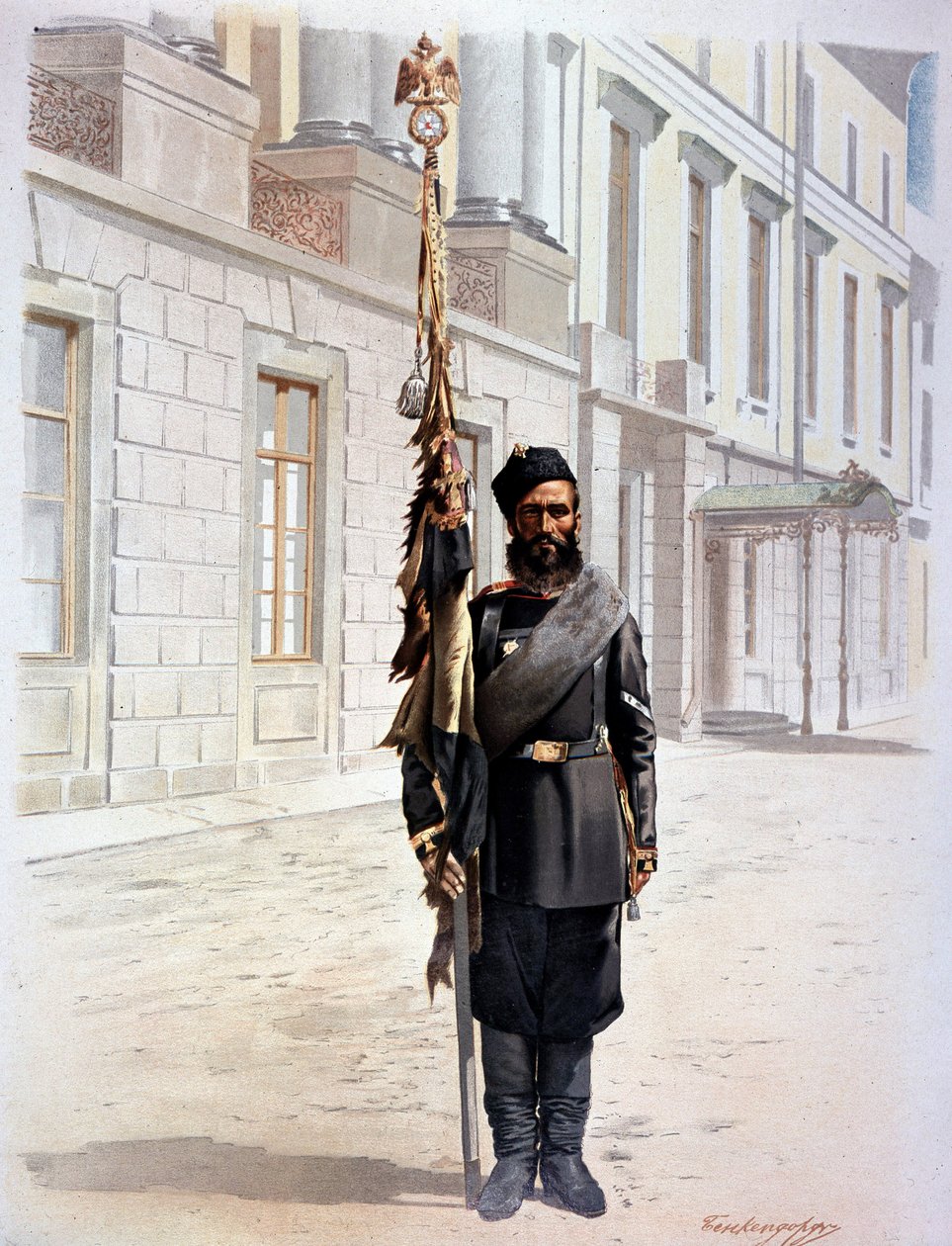 Nicholas II altında Rus Muhafız bayrak taşıyıcısı by Unknown artist