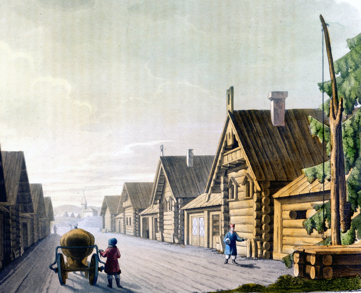 18. yüzyılda Rus köyü. by Unknown artist