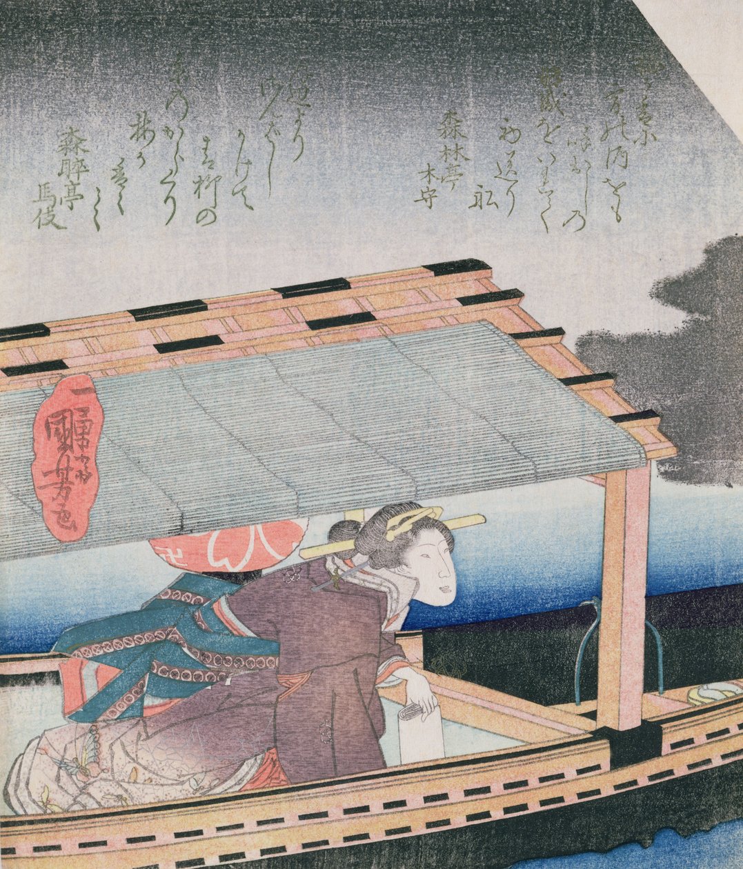 Gece teknedeki kız, 1830 dolayları (renkli tahta baskı) by Utagawa Kuniyoshi