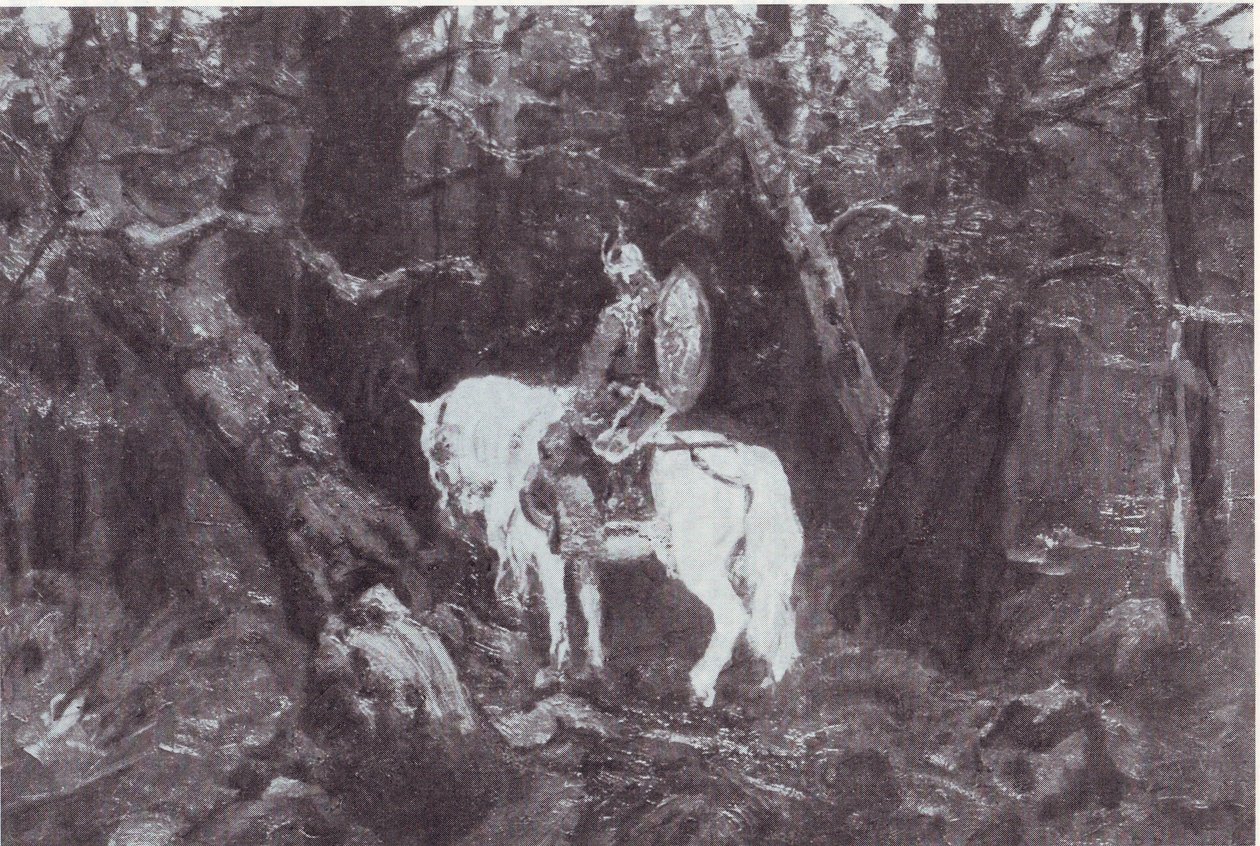 düşüncede  (Atlı bir şövalye sık bir ormana girer) by V.Vasnetsov