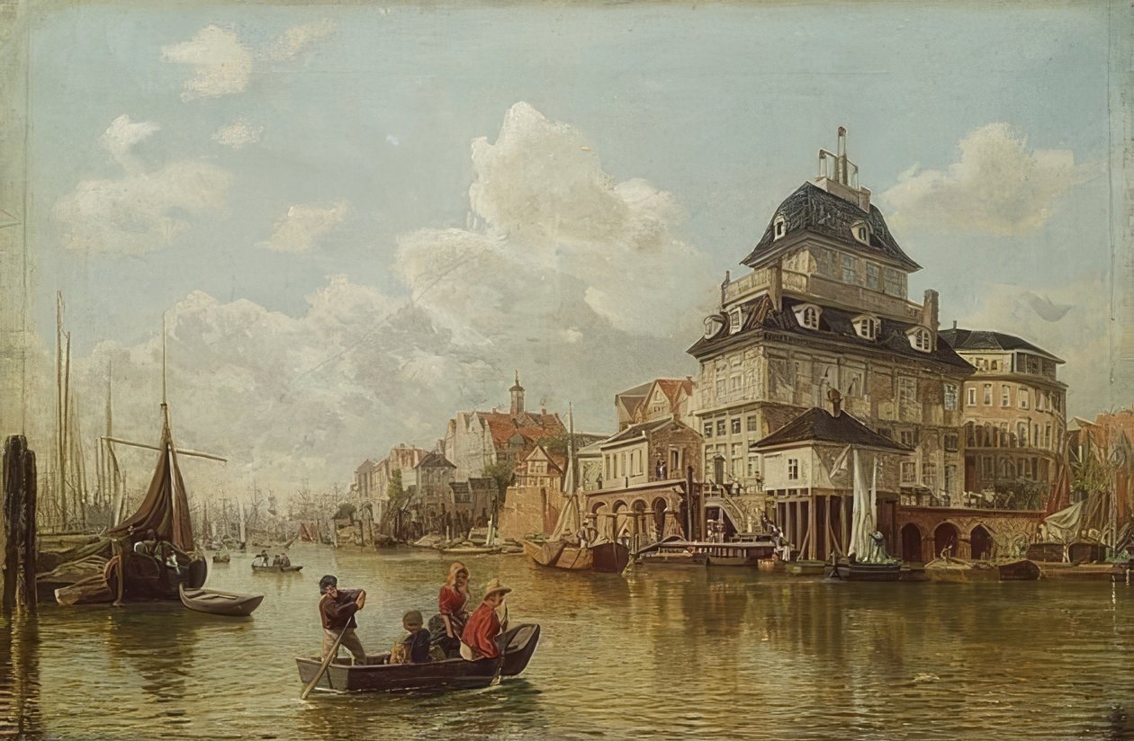 Hamburg limanındaki ağaç ev. 1850 by Valentin Ruths