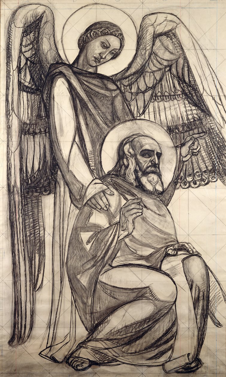 Aziz John ve Melek, 1925 (kağıt üzerinde karakalem ve kurşun kalem) by Valentine Reyre