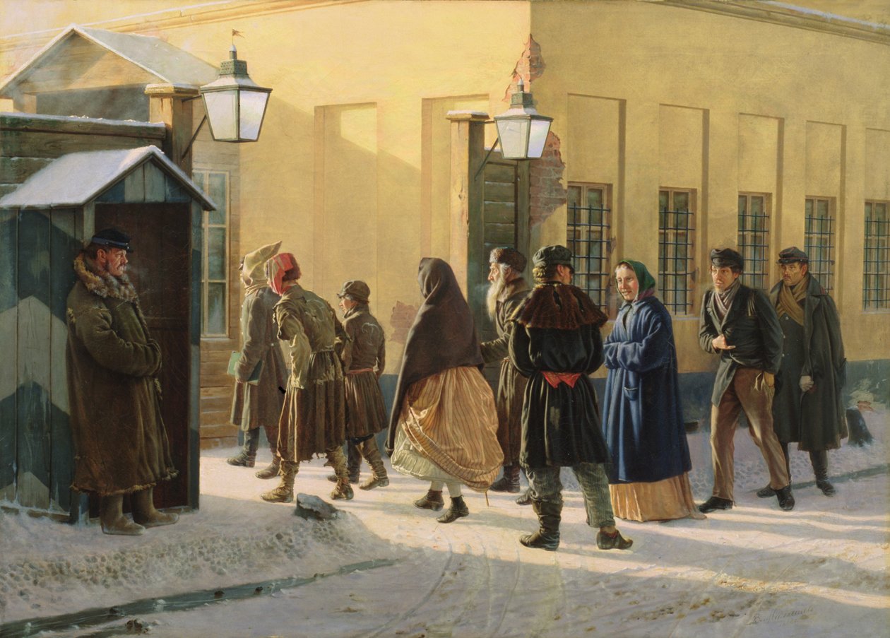 Bir hapishanenin dışından bir sokak sahnesi, 1868 by Vasili Georgievich Malyschev