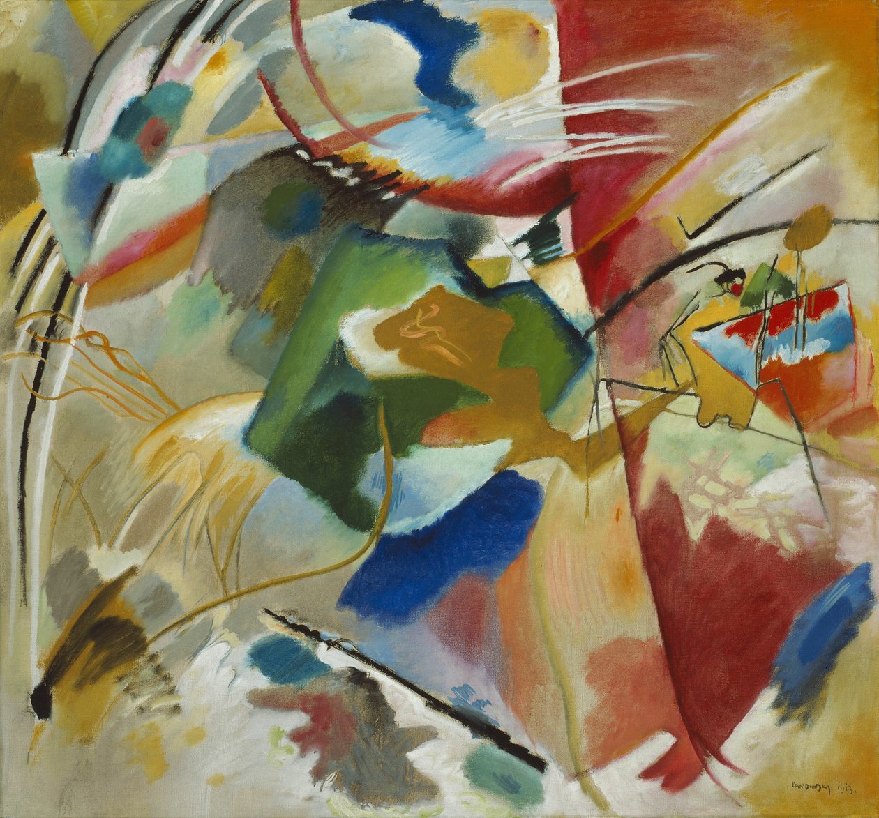 Yeşil Merkez ile boyama, 1913. by Wassily Kandinsky